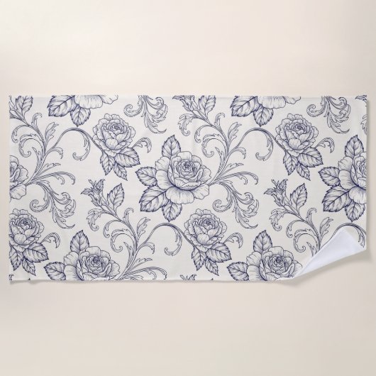 Serviette De Plage Roses bleues et blanches fleur pays (Devant)
