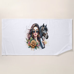 Serviette De Plage Roses de Parties scintillant de cheval fille esthé