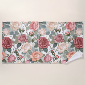 Serviette De Plage Roses Douces & Feuillage — Élégance Féminine Conte