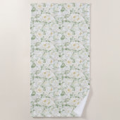 Serviette De Plage Roses Fleurales Blanches Crème Romantiques  (Devant)