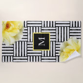 Serviette De Plage Roses Jaunes Douces Baies Noires et Blances (Devant)