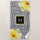 Serviette De Plage Roses Jaunes Douces Baies Noires et Blances (Devant)
