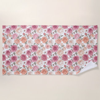 Serviette De Plage Roses & Pivoines — Minimalisme Pastel Moderne