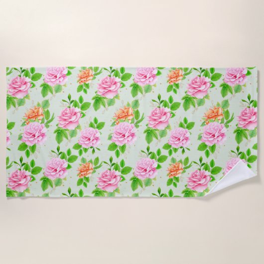 Serviette De Plage Roses roses florales Motif-2367 (Devant)