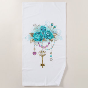 Serviette De Plage Roses turquoise avec touches