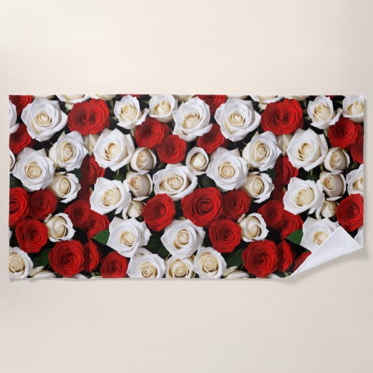 Serviette De Plage RosesRougesEtBlanches (Devant)