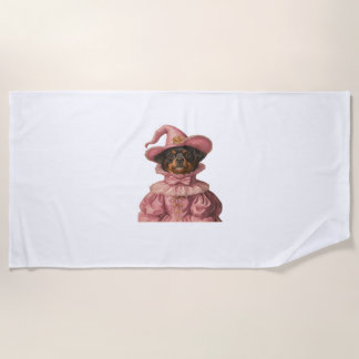 Serviette De Plage Rottweiler Chiot habillé en sorcière rose - Cute H