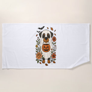 Serviette De Plage Rottweiler d'Halloween avec des fleurs
