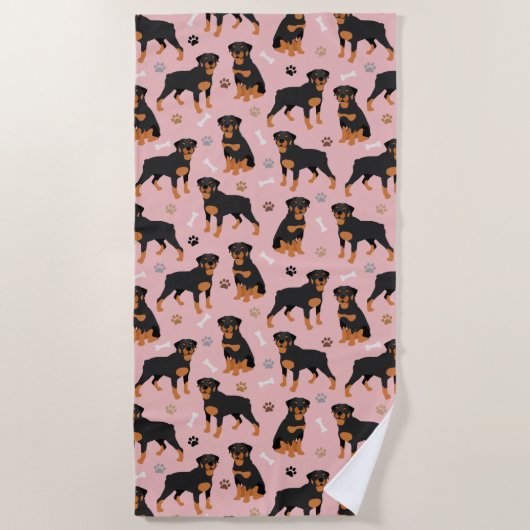 Serviette de plage Rottweiler Dog Bones and Paws B (Devant)