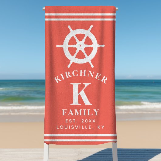 Serviette De Plage Roue de Bateau de Navigation Nom de Famille de Cap