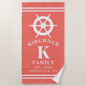 Serviette De Plage Roue de Bateau de Navigation Nom de Famille de Cap (Devant)