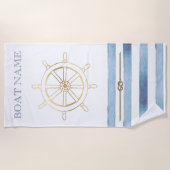 Serviette De Plage Roue nautique en or, Bleu Aquarelle (Devant)