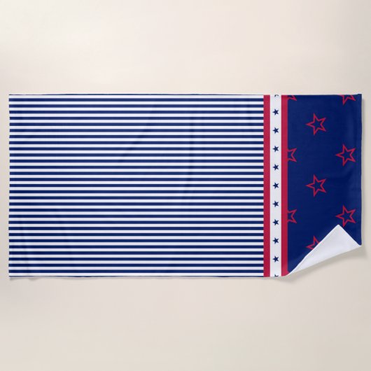 Serviette De Plage Rouge Blanc Bleu Patriotique Étoiles Stripes Servi (Devant)