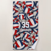 Serviette De Plage rouge blanc bleu sports interminables volleyballs  (Devant)