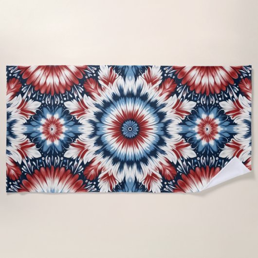 Serviette De Plage Rouge, Blanc & Bleu Tie-dye (Devant)