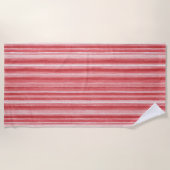 Serviette De Plage Rouge Blanc Rosé Rayures Roses   (Devant)