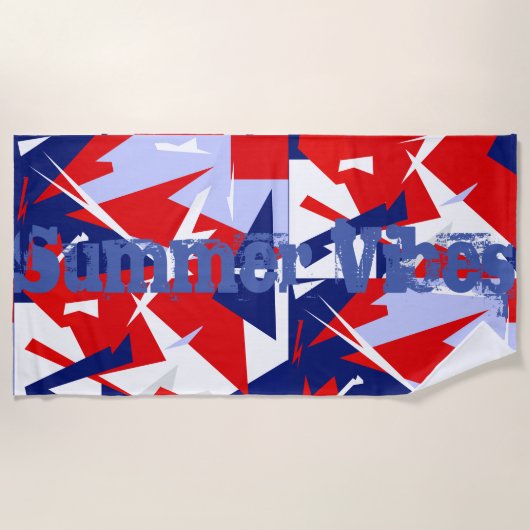Serviette De Plage Rouge Bleu Blanc Abstrait Summer Vibes Beach Servi (Devant)