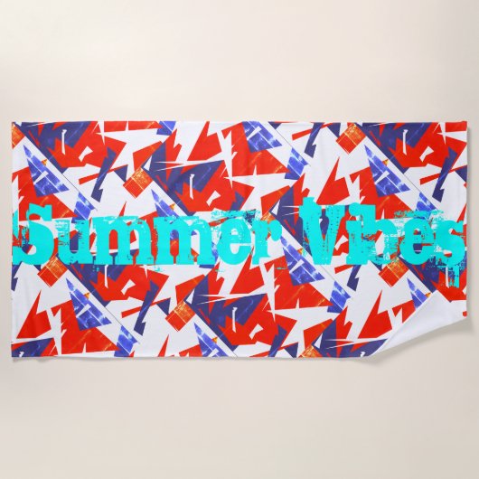 Serviette De Plage Rouge Bleu Blanc Abstrait Summer Vibes Beach Servi (Devant)