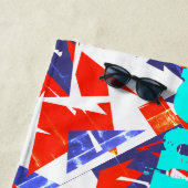 Serviette De Plage Rouge Bleu Blanc Abstrait Summer Vibes Beach Servi (En situation)