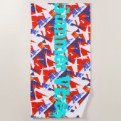 Serviette De Plage Rouge Bleu Blanc Abstrait Summer Vibes Beach Servi (Devant)