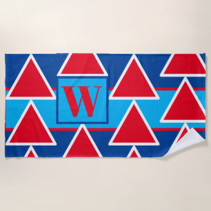 Serviette de plage rouge bleu Triangle bleu