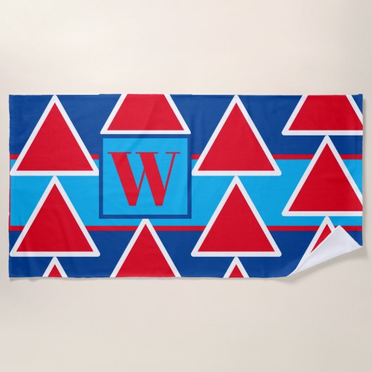 Serviette de plage rouge bleu Triangle bleu (Devant)
