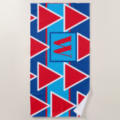 Serviette de plage rouge bleu Triangle bleu (Devant)