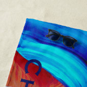 Serviette De Plage Rouge et bleu Abstrait avec nom bleu (En situation)