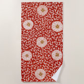 Serviette De Plage Rouge Floral Vibrant Ornate Classé Motif (Devant)