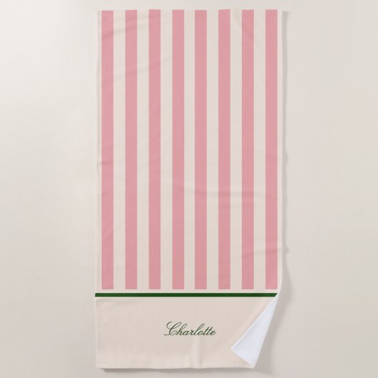Serviette De Plage Rouge Goutte Prépa Rayure Rose (Devant)