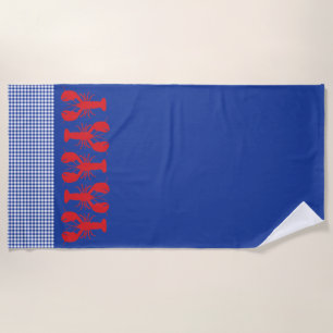 Serviette De Plage Rouge Homard Bleu Blanc En vichy Plage Côtière Amu