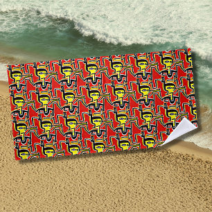 Serviette De Plage Rouge Jaune Noir, Chiffres Abstraits