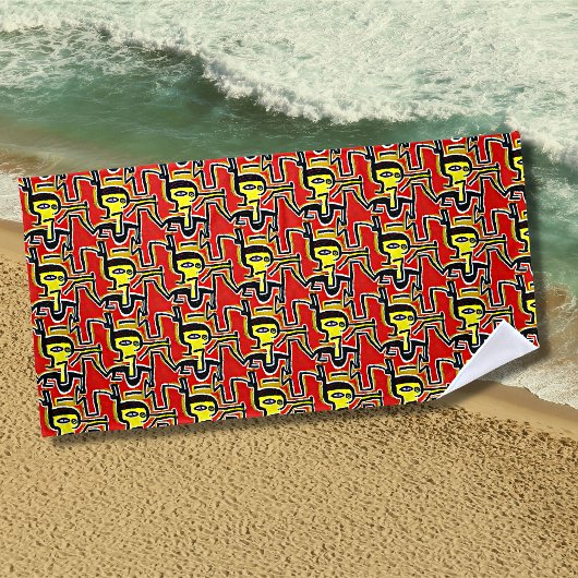 Serviette De Plage Rouge Jaune Noir, Chiffres Abstraits