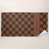 Serviette De Plage Rouge Luxe à Damier Marron (Devant)
