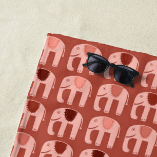 Serviette De Plage Rouge Motif rose éléphant