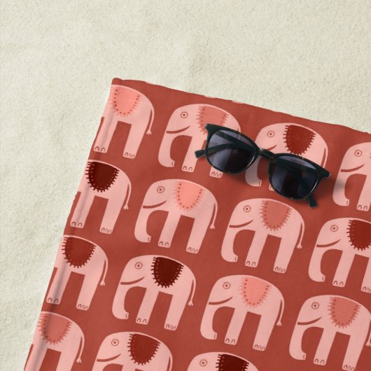 Serviette De Plage Rouge Motif rose éléphant (En situation)