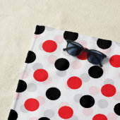 Serviette De Plage Rouge noir Pois Textile Motif Design (En situation)