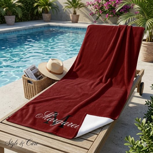 Serviette de plage rouge profond personnalisée ave