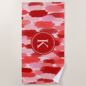 Serviette De Plage Rouge rose Abstrait brosses Motif Monogramme (Devant)