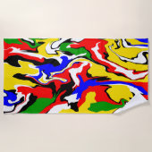 Serviette De Plage Rouges, jaunes, noirs, bleus et verts (Devant)