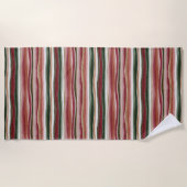 Serviette De Plage Rouges Vertes Blush Rayures Blanches  (Devant)