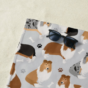 Serviette de plage Rough Collie Paws et Bones Beac