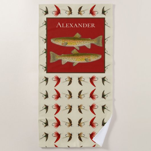Serviette De Plage Rouille Fly Pêche Mouches Truite Rustique (Devant)