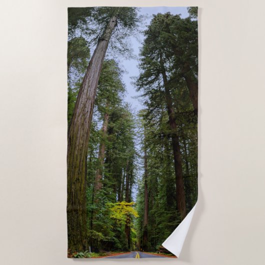 Serviette De Plage Route directe à travers la forêt de séquoias (Devant)