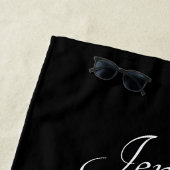 Serviette De Plage Ruban rose mignon Noir et blanc rayé (En situation)