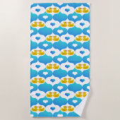 Serviette De Plage Rubber Duckie et Coeurs Jaune et Bleu (Devant)