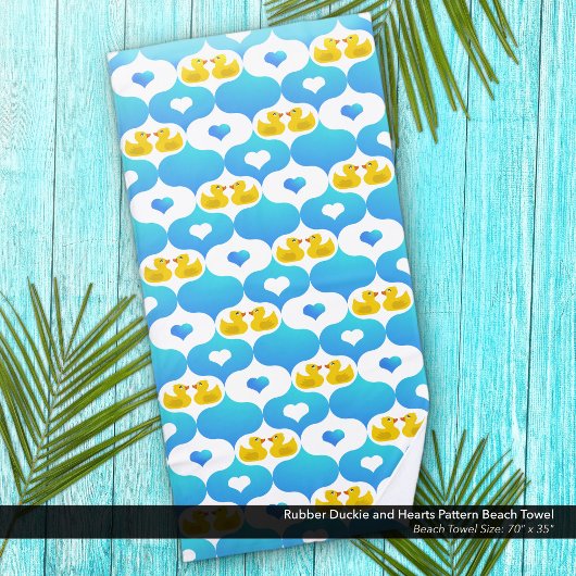 Serviette De Plage Rubber Duckie et Coeurs Jaune et Bleu