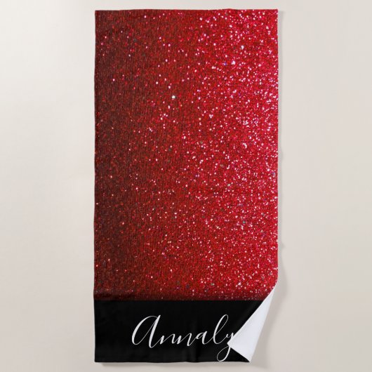Serviette De Plage Ruby Red Ombre Parties scintillant étincelle Beaut (Devant)
