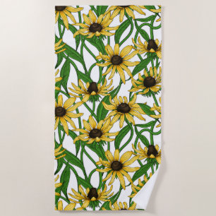 Serviette De Plage Rudbekia jaune sur blanc