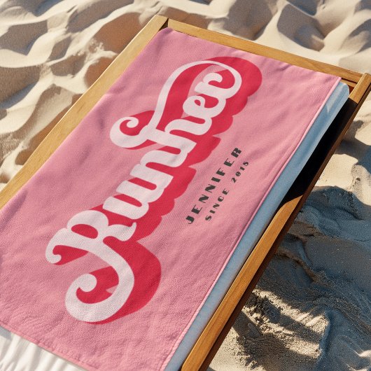 Serviette De Plage Runher Runher Runher Pink Bold Retro Font Motivati